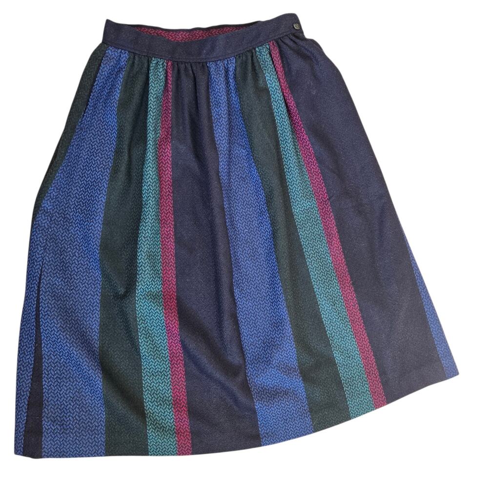 Vintage Wool Colorblock Skirt Women Midi Multicolor Evan Picone A Line Medium